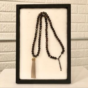 Long Tassel Taupe Statement Necklace